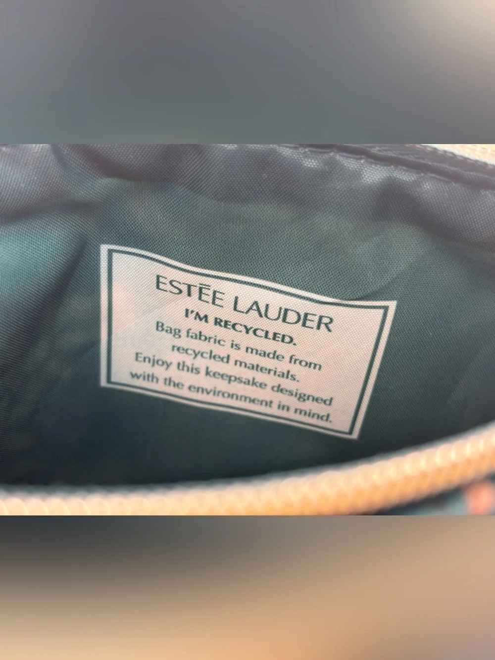 NWT Estée Lauder Turquoise Blue Floral Velvety Cosmetic Pouch with Gold Zipper
